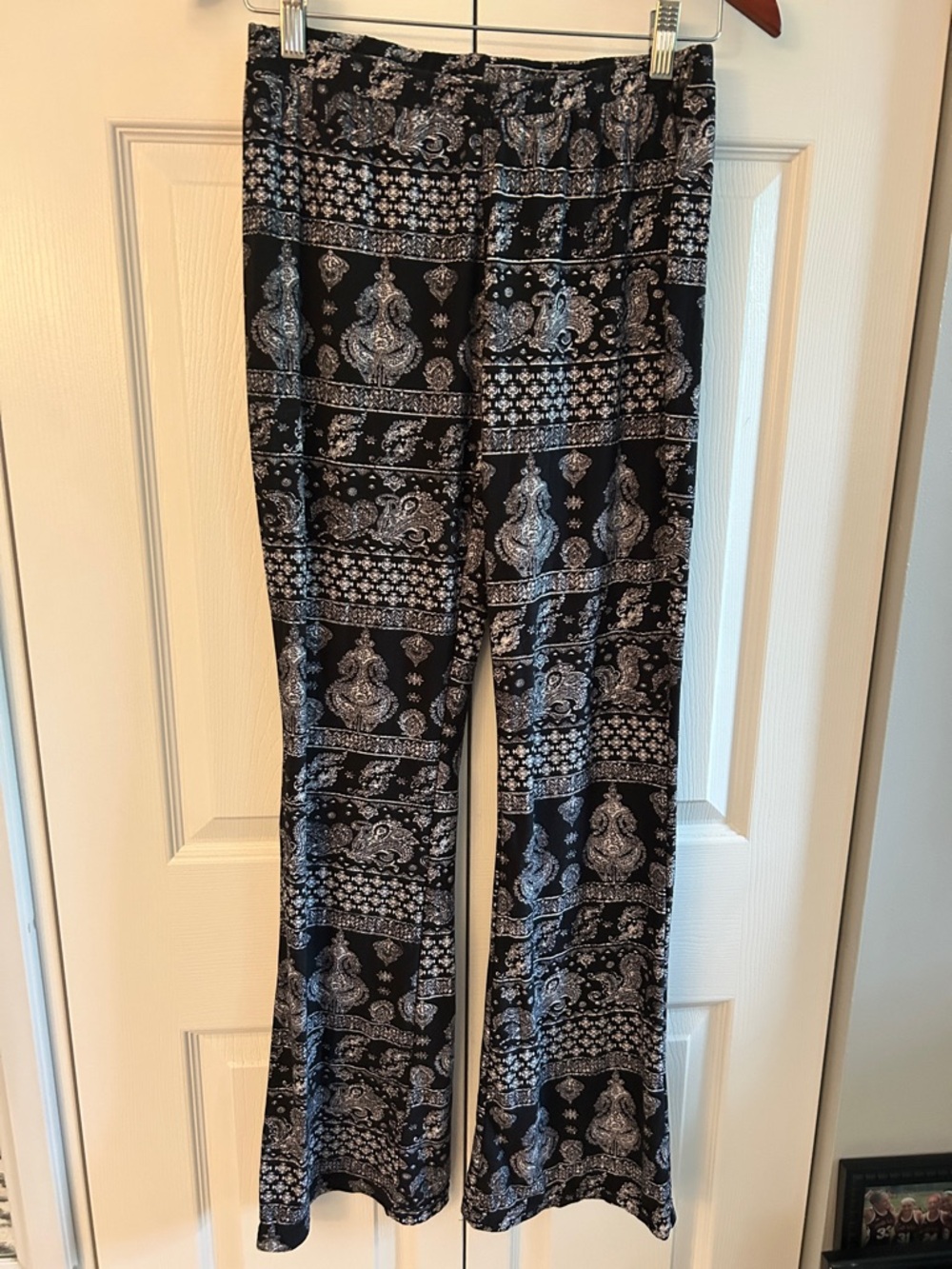 Hot Kiss Black & White Paisley-Print Bootcut Pants